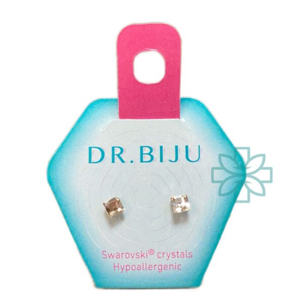 Dr. Biju Hypoallergenic Earrings Square 4.0mm Crystal