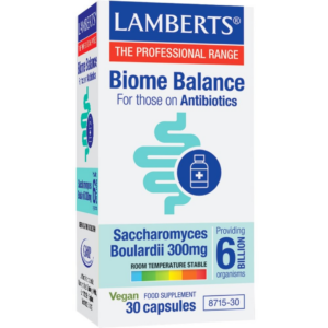 LAMBERTS BIOME BALANCE X 30 CAPS for those on antibiotics  ( SACCHAROMYCES BOULARDII 300 MG )