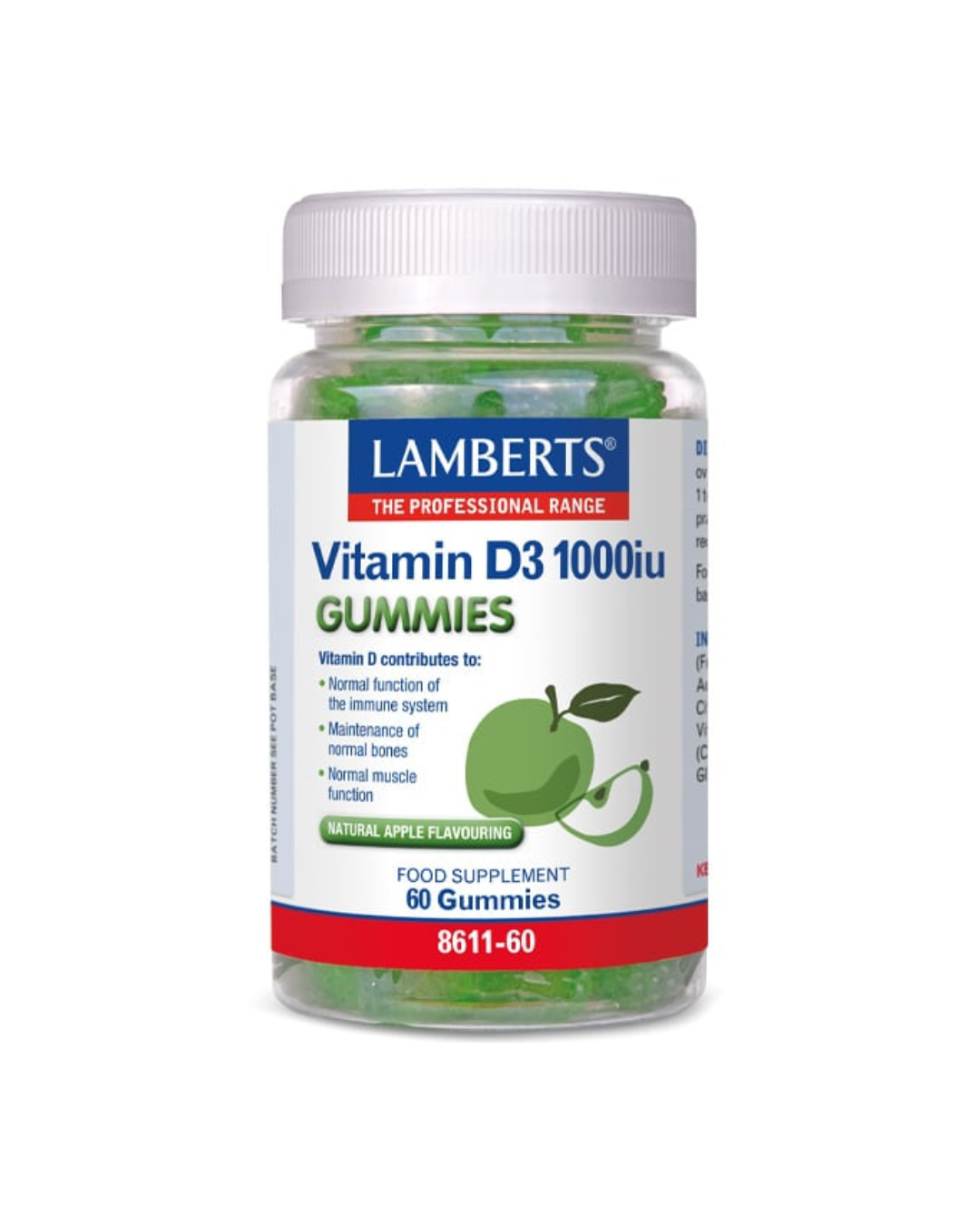 LAMBERTS VITAMIN D3 1000 IU GUMMIES NATURAL APPLE FLAVOURING X 60 GUMMIES