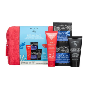 APIVITA BEE SUN SAFE SET (HYDRA FRESH GEL-CREAM SPF 50+ FREE GIFT BLACK CLEANSING GEL+ FACE MASK SEA LAVENDER 2 X 8 ML)